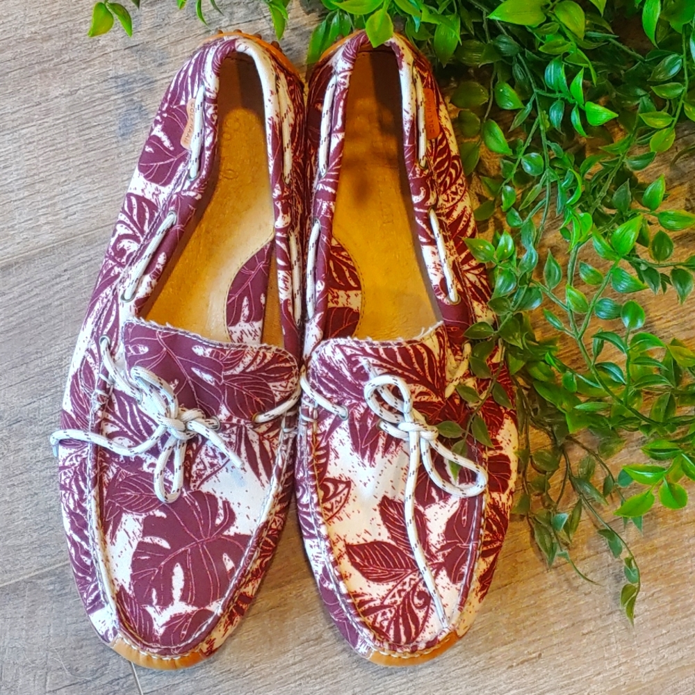 Cole Haan Maroon and White Printed Leather Loafers
